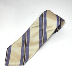 Vtg Walkers Silk Necktie Mens One Size Gold Lavender Striped Formal Wedding